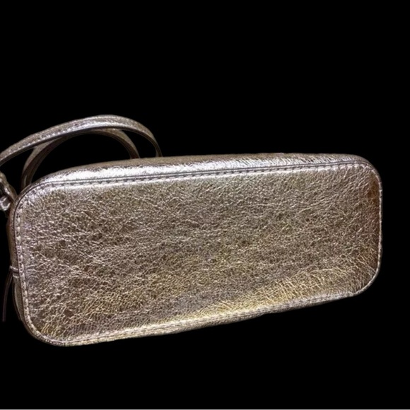 New Tory Burch Emerson Metallic Gold Dome Satchel Handbag - Picture 4 of 5